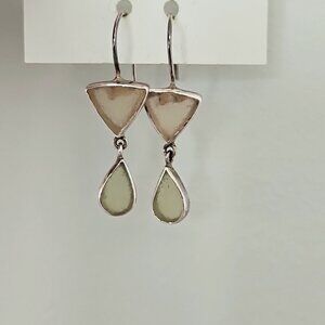 Jessica Lee Sterling Silver JL 925 Sea Glass Earrings Green Clear Dangle Vtg